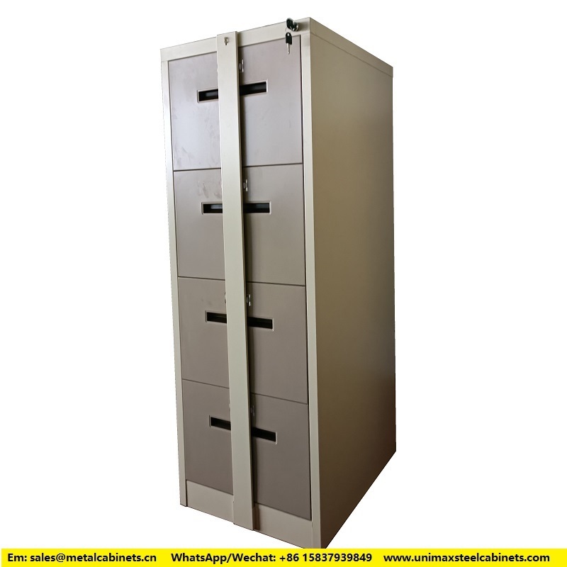 Factory wholesale Heavy duty 4 drawer steel office vertical filing cabinet with external security locking bar Johannesburg black