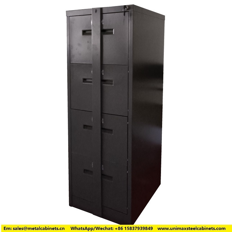 Factory wholesale Heavy duty 4 drawer steel office vertical filing cabinet with external security locking bar Johannesburg black