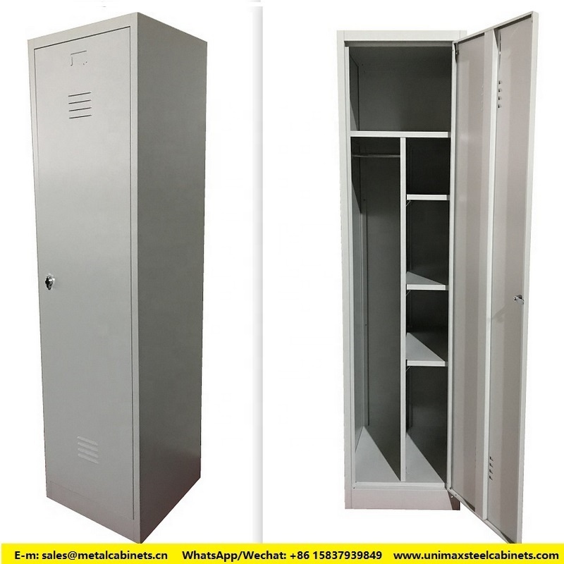 Single 1 door wardrobe design metal Bedroom narrow corner cupboard storage closet for clothes with lock cheap