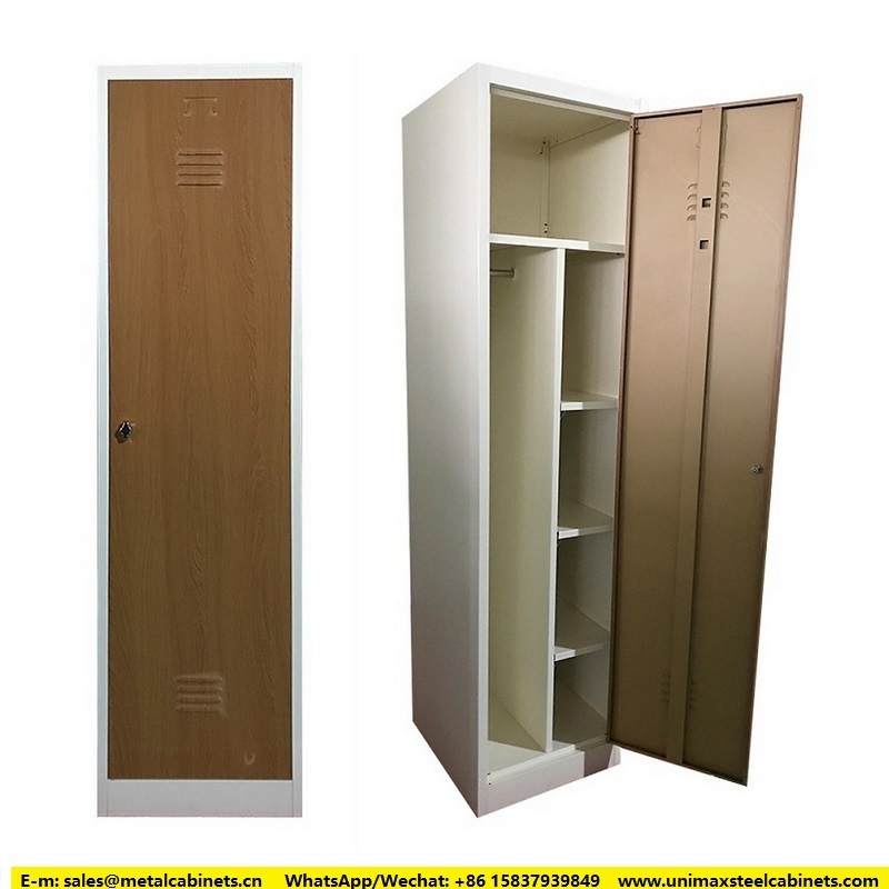 Bedroom furniture thin metal wardrobe single door steel clothes locker grey small space narrow closet cabinet with padlock lock