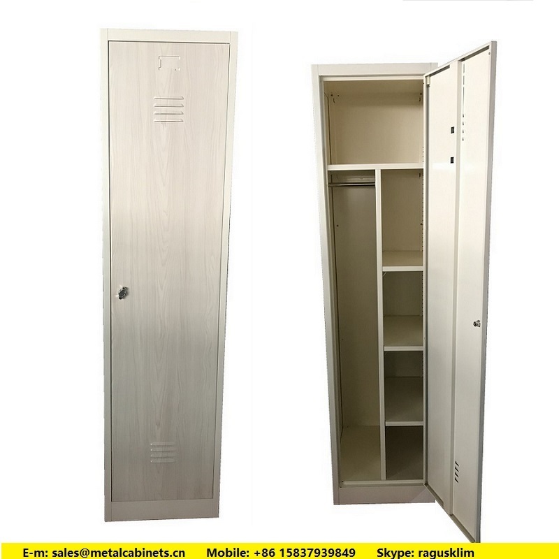 Bedroom single door steel narrow nursery wardrobe 40cm wide wooden finish 1 door pantry cupboard metal locker cabinet padlock