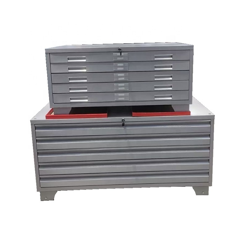 Office furniture 5 drawer flat metal architectural A0 A1 paper drawing blueprint plan file storage box chest cabinet