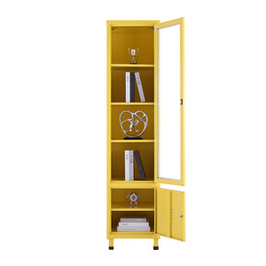 Tall Thin metal wall cabinet with glass door and adjustable shelves Slim cupboard bathroom