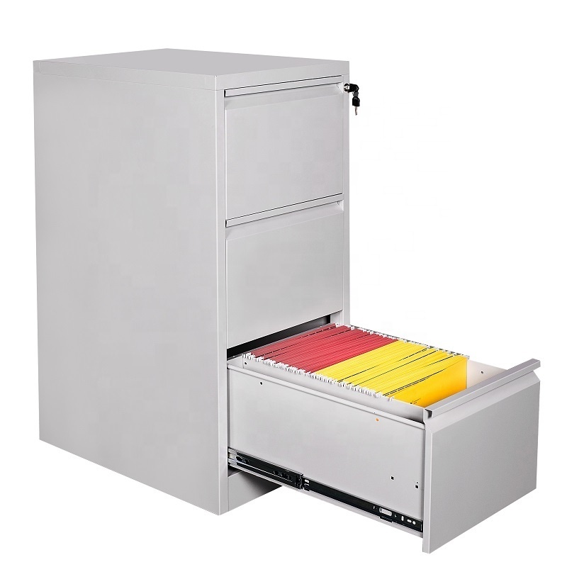 KD heavy duty A4 foolscap steel vertical filing cabinet 3 drawer lockable office metal file storage cabinet