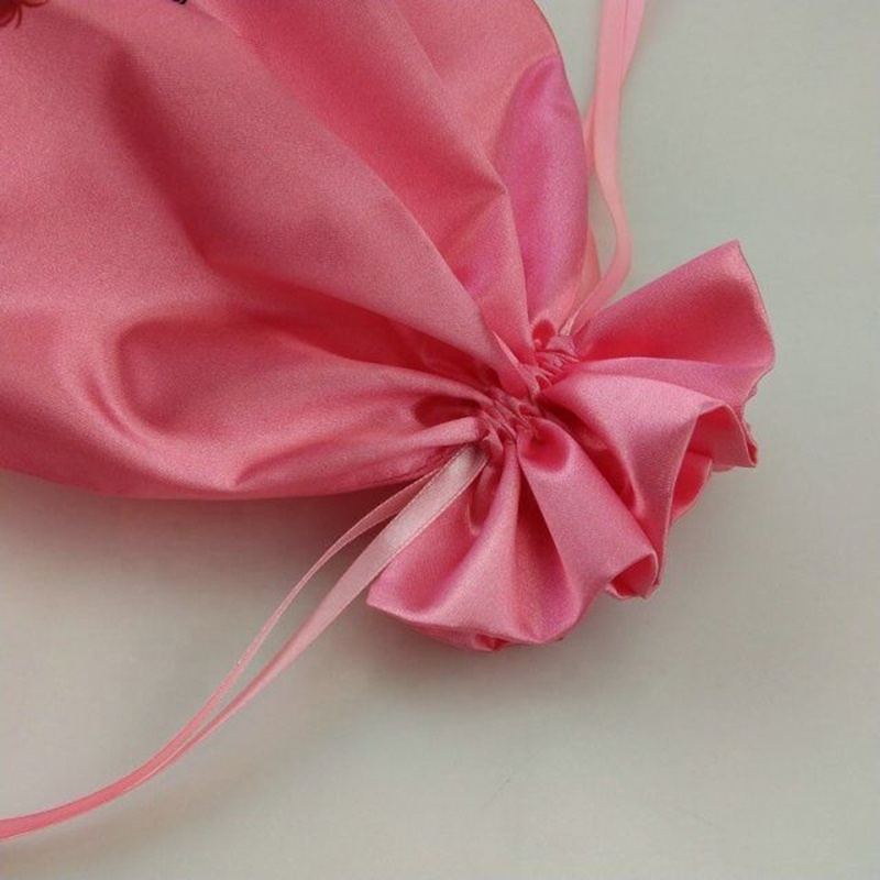 Wholesale Custom Pink Satin Drawstring Bag for Wigs - Personalized Logo Satin Wig Storage Pouch