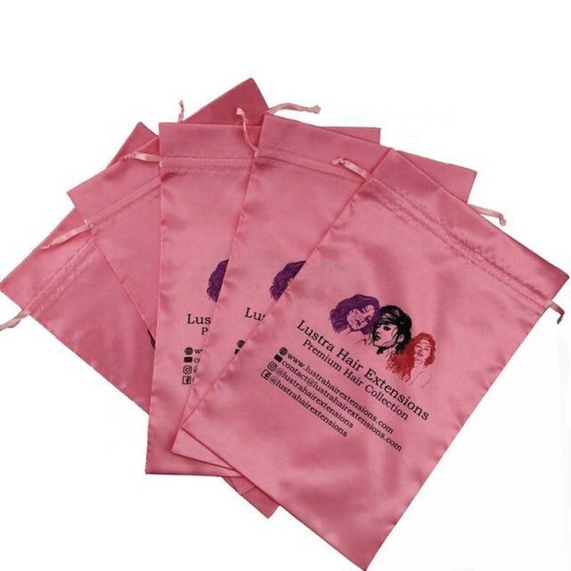 Wholesale Custom Pink Satin Drawstring Bag for Wigs - Personalized Logo Satin Wig Storage Pouch