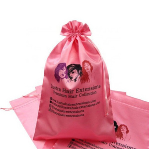 Wholesale Custom Pink Satin Drawstring Bag for Wigs - Personalized Logo Satin Wig Storage Pouch