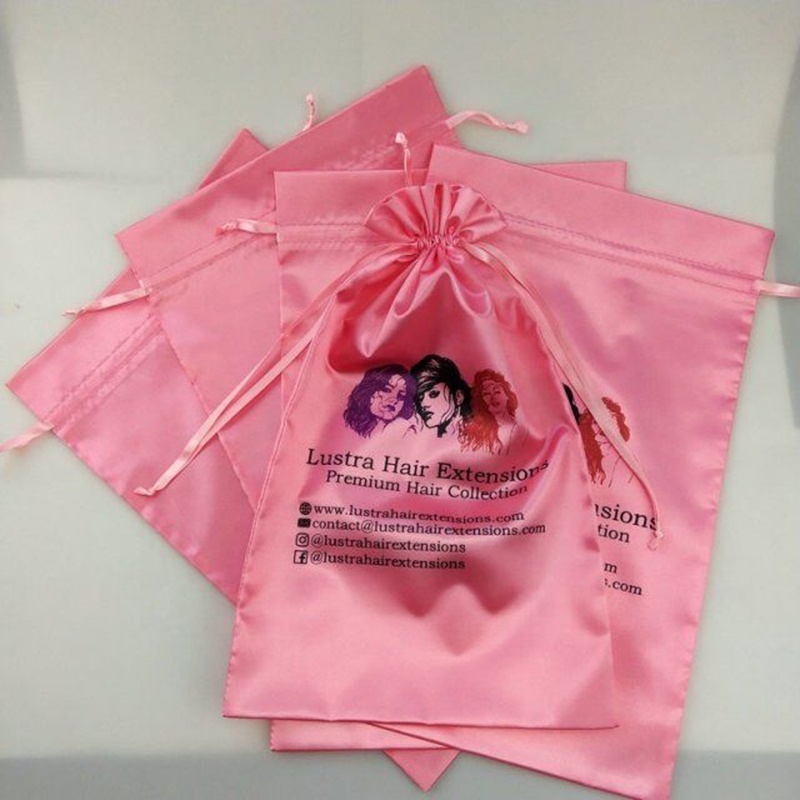 Wholesale Custom Pink Satin Drawstring Bag for Wigs - Personalized Logo Satin Wig Storage Pouch