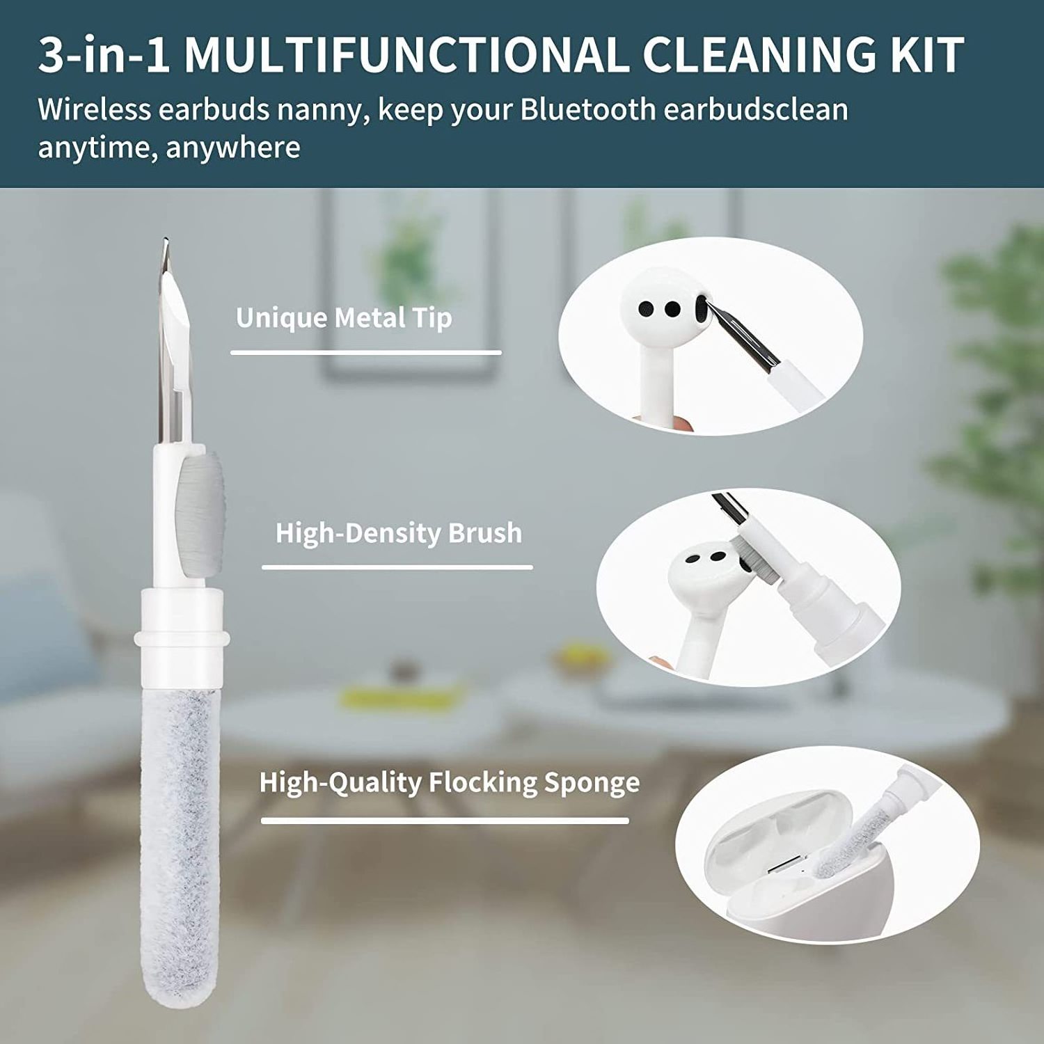 3 In 1 Multifunctional Wireless Earbuds Phone Cleaning Pen Brush Tool Earphone Cleaning Pen For Airpods Cleaning Kit