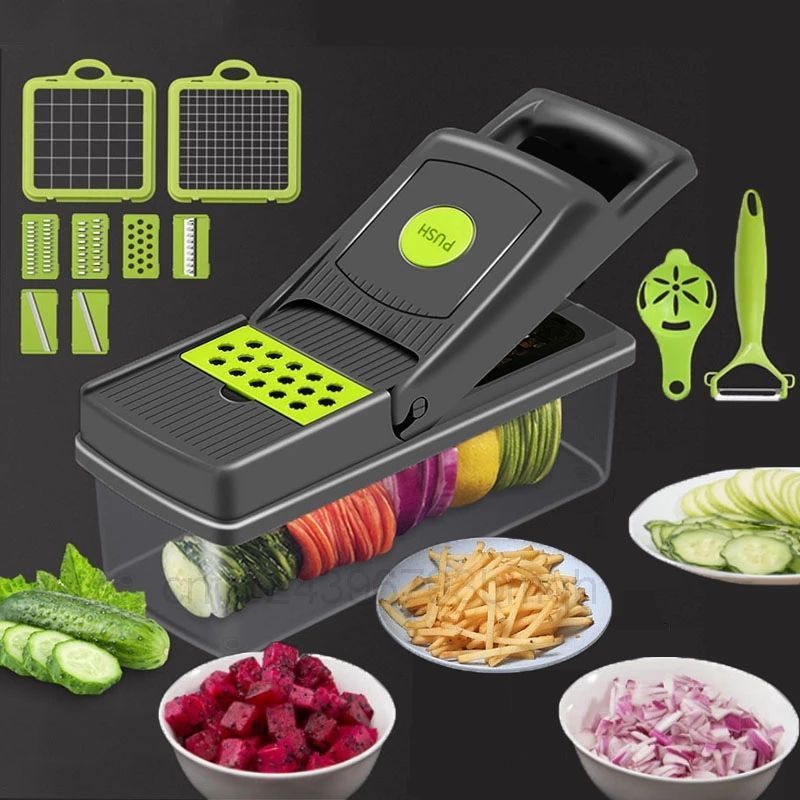 Multifunctional Fruit & Vegetable Tools 14 In 1 Veggie Food Chopper Slicer Onion Cutter Peeler