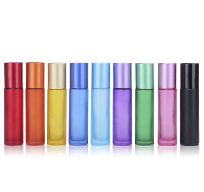 High quality  rainbow colors fragrance  essential oil roll on glass bottles