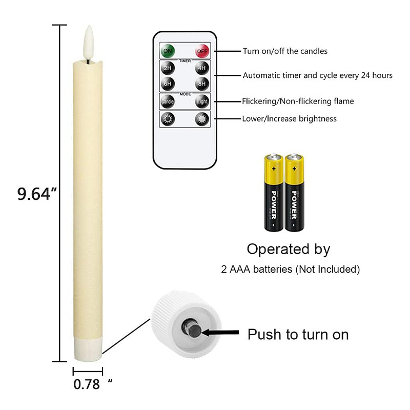 Ivory Taper Candle Light Christmas Home Wedding Decoration Battery Operating Led Candle Light