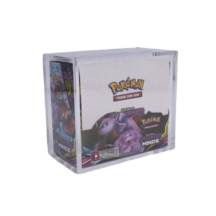 custom size clear acrylic display box for pokemon booster packs protector trainer box pokemon acrylic case with screw assembly