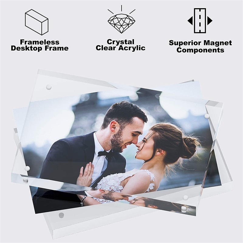 Custom Luxury Square Picture Frame Free Standing Double Sided Sublimation Desktop Clear Magnetic Acrylic Photo Frame