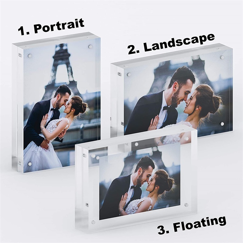 Custom Luxury Square Picture Frame Free Standing Double Sided Sublimation Desktop Clear Magnetic Acrylic Photo Frame