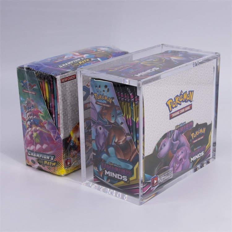 custom size clear acrylic display box for pokemon booster packs protector trainer box pokemon acrylic case with screw assembly