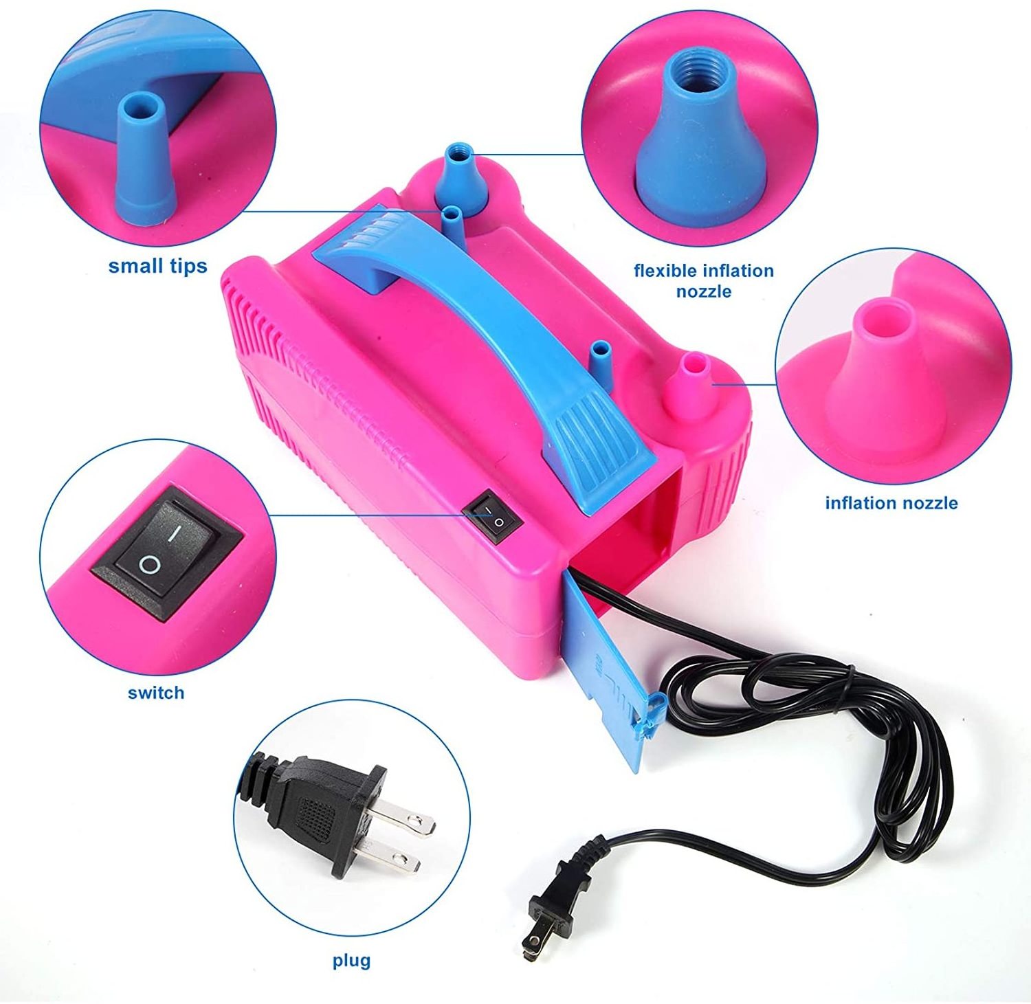 Portable Balloon Air Pump Dual Nozzle Rose Red Electric Balloon Blower Pump/Electric Balloon stuffing machine