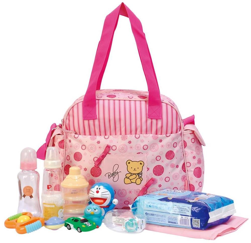 Portable mother pink crossbody cute baby girl diaper bag