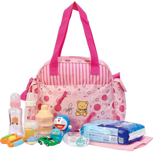 Portable mother pink crossbody cute baby girl diaper bag