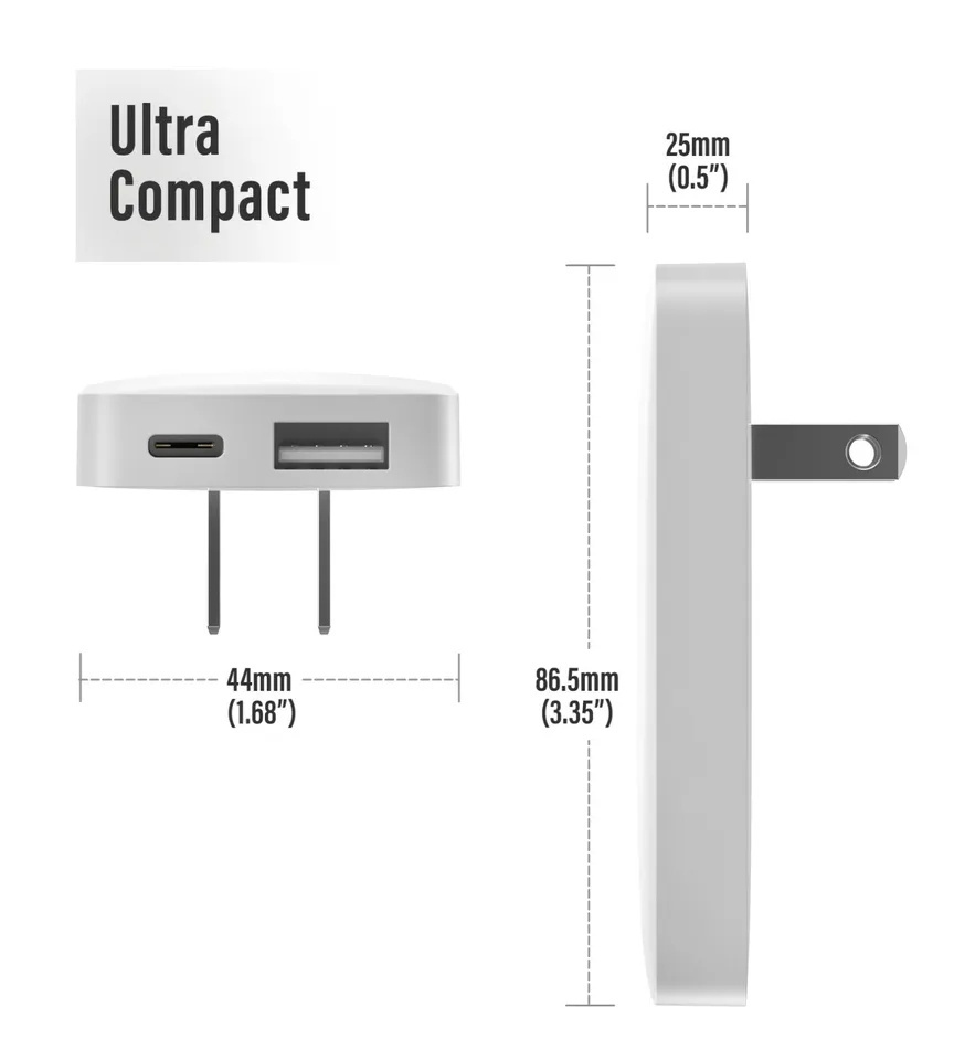 USB-C Flat Wall Plug Charger 20W Slim Fast Charging Power Adapter for iPhone