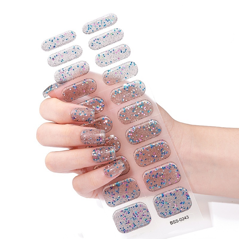 BEAU FLY Art Decals Adhesive Easy Apply Sequins Semi Cured Gel Nail With the UV Light Long Lasting Uv Gel Gail Strips