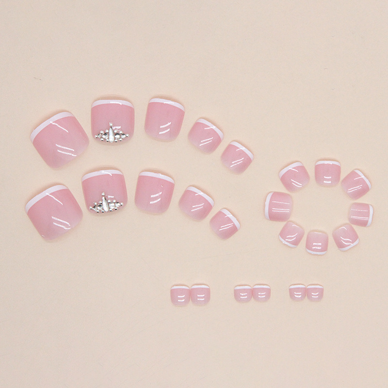 2023 New Customized Summer French Pink Short Square Nail Covers Press on Toe Nails Acrylic Artificial Fake Nails