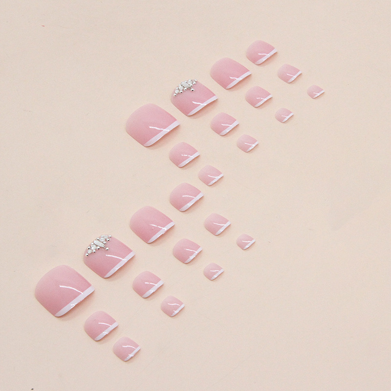 2023 New Customized Summer French Pink Short Square Nail Covers Press on Toe Nails Acrylic Artificial Fake Nails