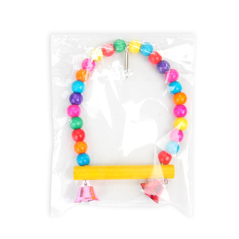 Parrot station frame colorful wooden beads arch bridge hanging cage swing with jingle parrot