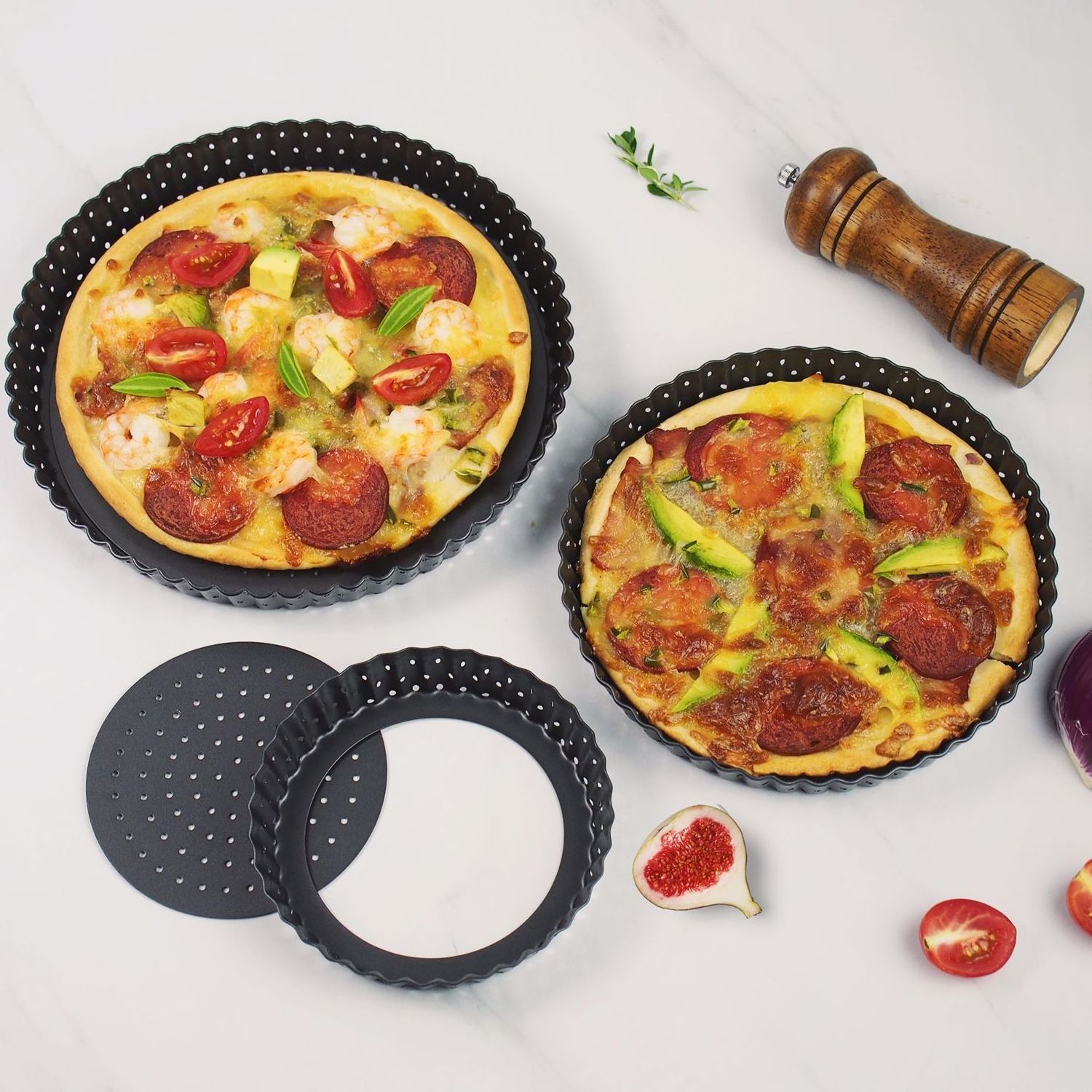 Pizza Pans Carbon Steel Perforated Baking Pan With Nonstick Coating Tart Quiche Pizza Pan Round Pizza cake baking tray Mold