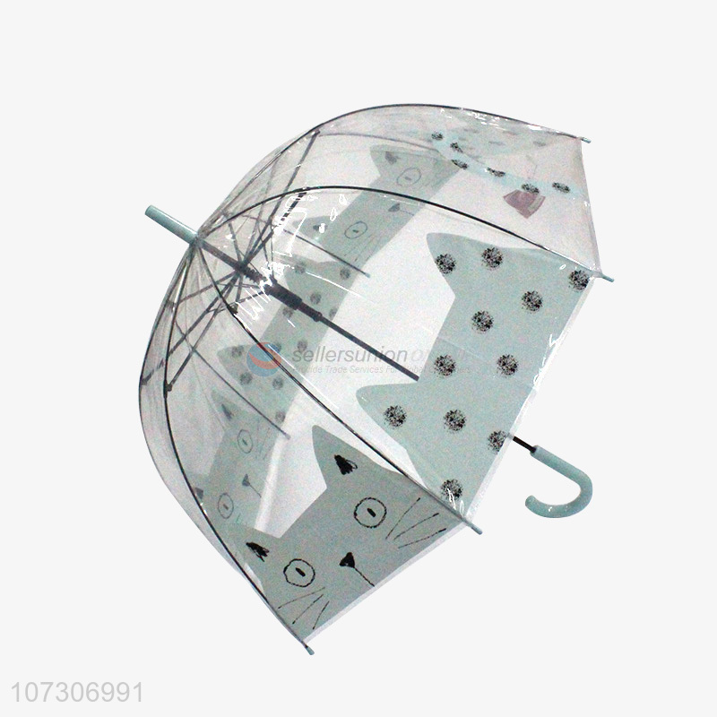 lovely design cartoon cat printed transparent straight umbrella