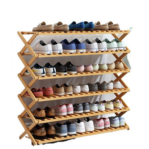 Cheap Wholesale Modern Custom Portable Foldable 2 Tiers to 6 Tiers Bamboo Wooden Shoe Rack