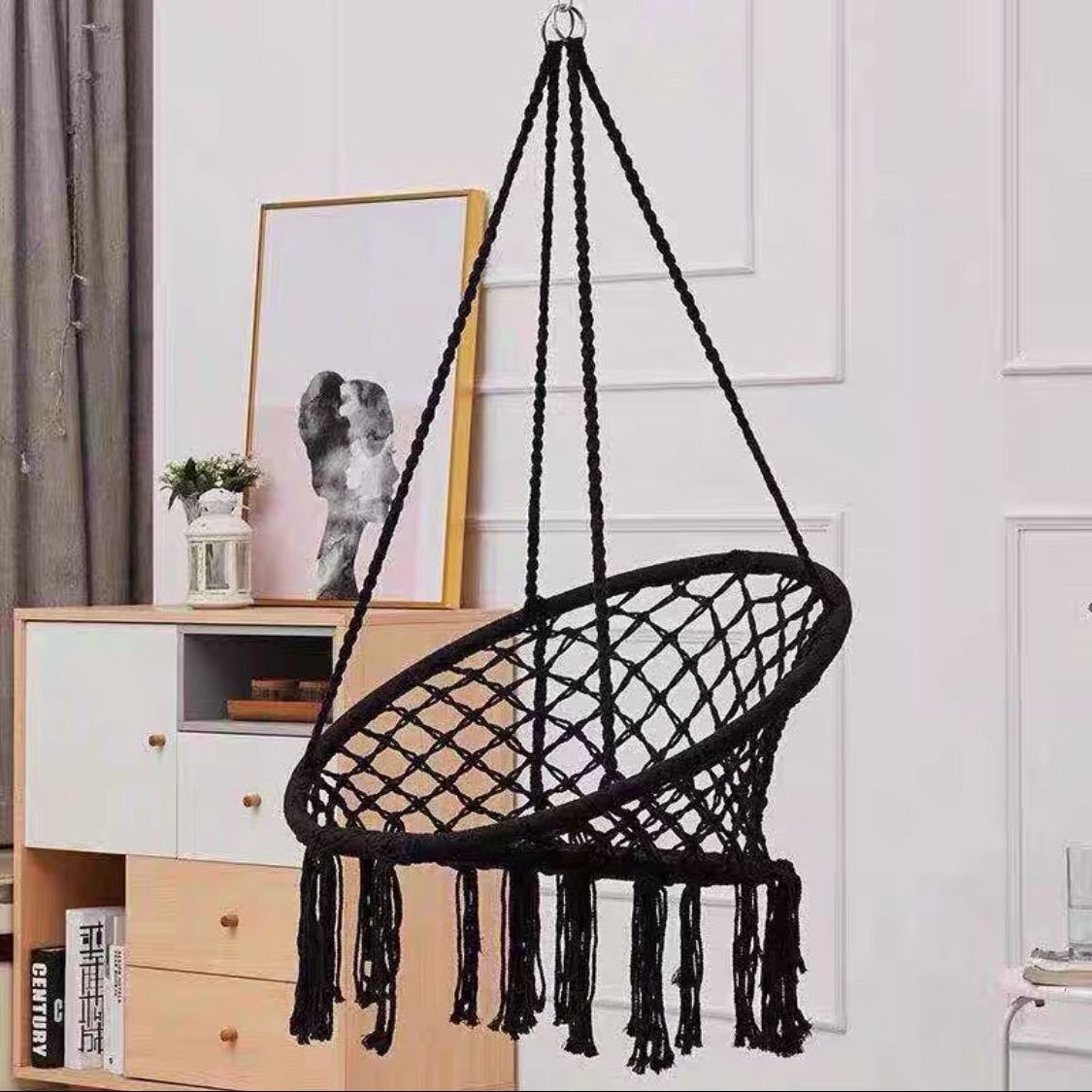 Outdoor Garden Camping Patio Folding Portable Mesh Cotton Hanging Rope Round macrame Hammock Swing Chair