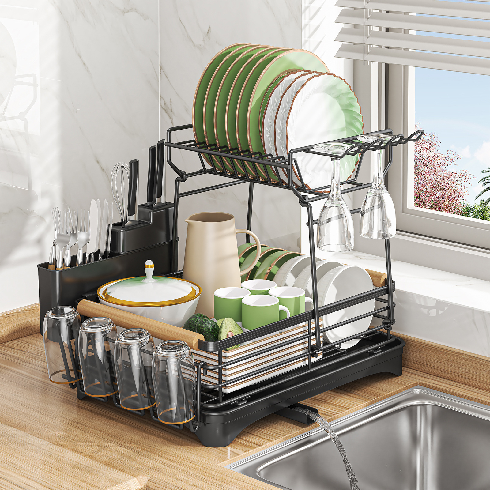 Kitchen Cabinet Organizer under Sink Shelf Storage with Pull-out Drawer Basket for Sundries