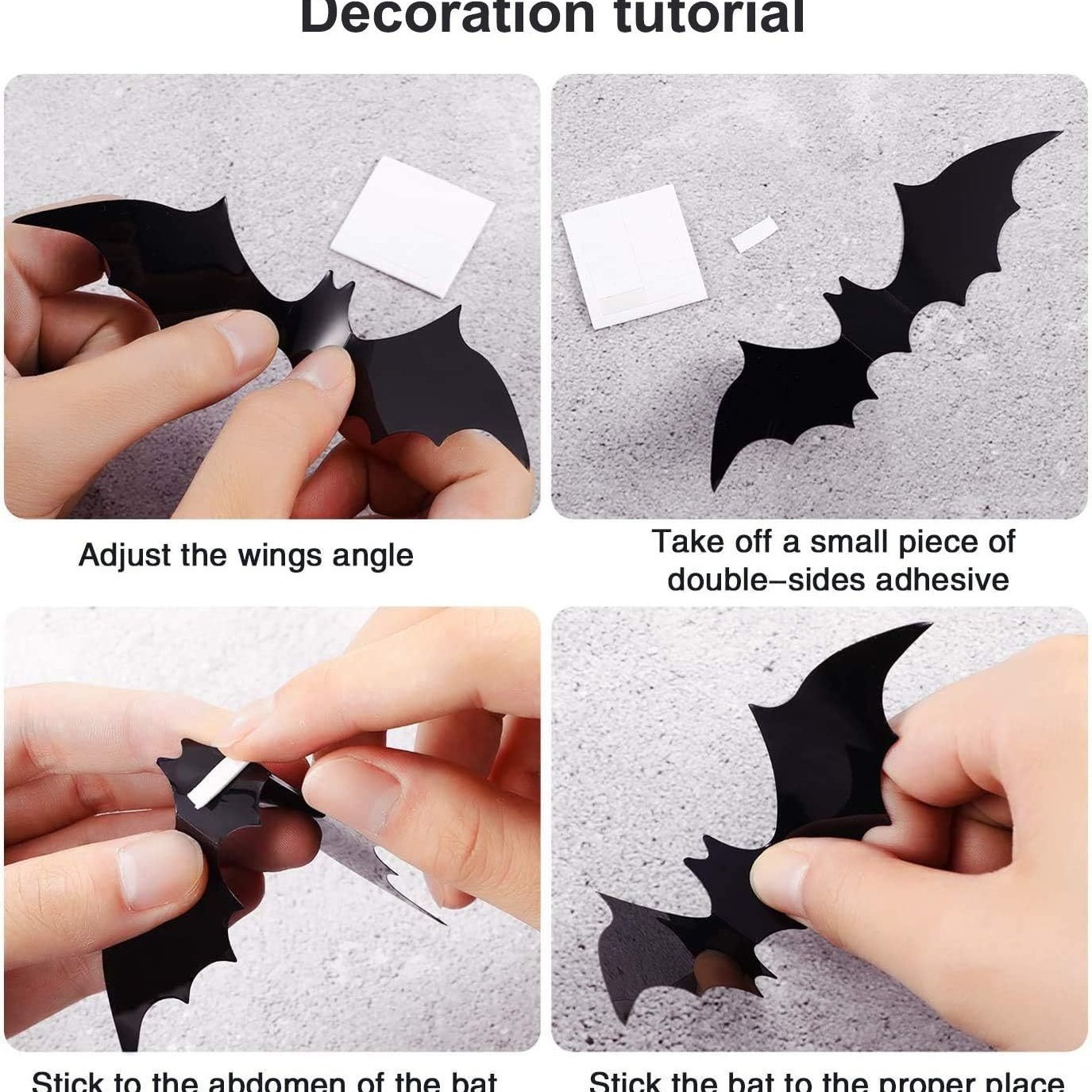 Wholesale 60 pieces a pack  Halloween wall stickers 3D bat black stereo bat stickers