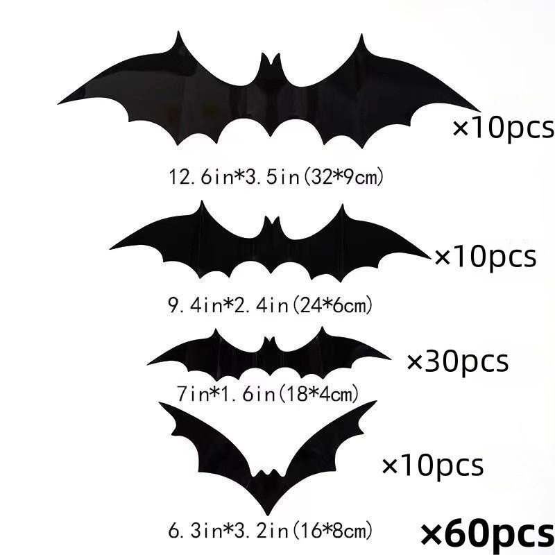 Wholesale 60 pieces a pack  Halloween wall stickers 3D bat black stereo bat stickers