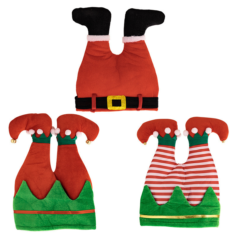 Cute Creative Pixie Legs Santa Hat Modeling Holiday Party Dance Dress Clown Creative Santa Pants Hats For Funny Hilarious