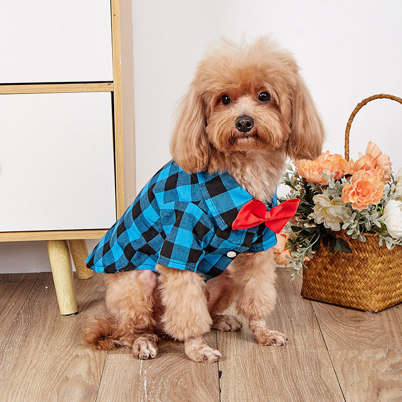 Pet Clothes Dogs Plaid Striped Shirt Suit Wedding Dress Puppy Coat Teddy Bear Pomeranian Vest Small-Medium Dog Cat Pet Costume