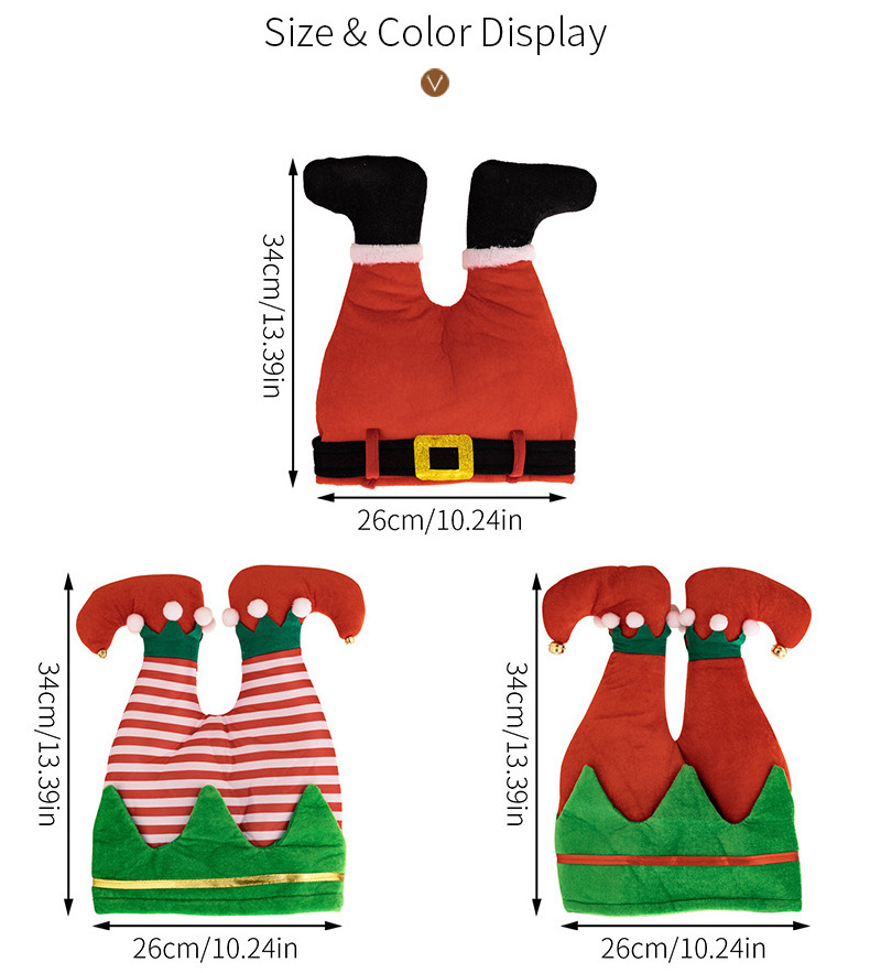 Cute Creative Pixie Legs Santa Hat Modeling Holiday Party Dance Dress Clown Creative Santa Pants Hats For Funny Hilarious