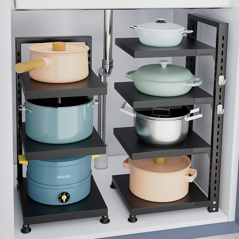 Pot storage Household kitchen adjustable stainless steel shelf Multi-layer shelving under sink cabinet Kitchen Pan Stand