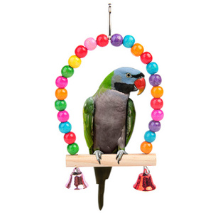 Parrot station frame colorful wooden beads arch bridge hanging cage swing with jingle parrot