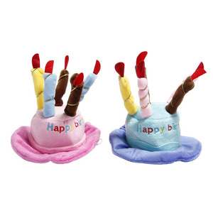 Plush Birthday Hat For Dogs Cats Supplies Pet Gift Dog Hat Dog Birthday Cake Hat Candle Design Headdress Accessories