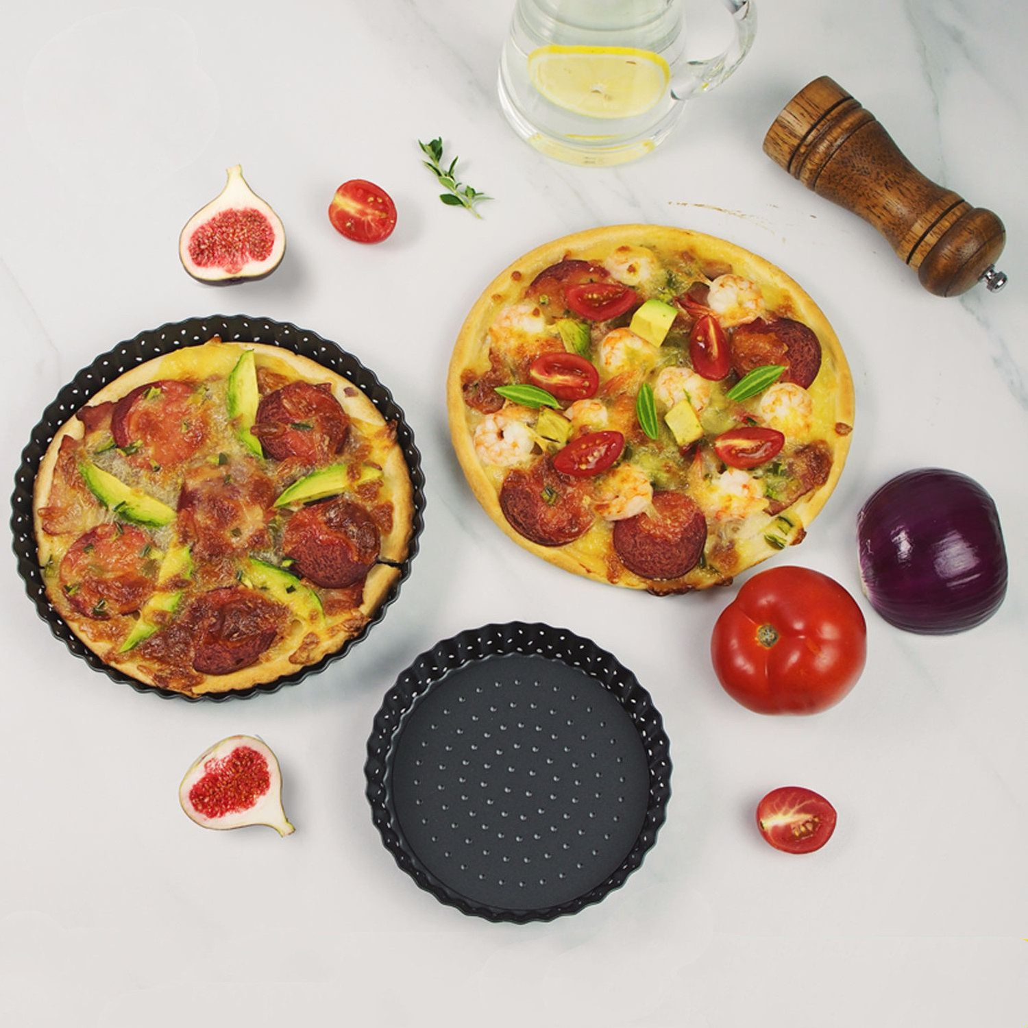 Pizza Pans Carbon Steel Perforated Baking Pan With Nonstick Coating Tart Quiche Pizza Pan Round Pizza cake baking tray Mold