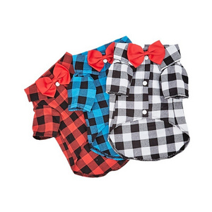 Pet Clothes Dogs Plaid Striped Shirt Suit Wedding Dress Puppy Coat Teddy Bear Pomeranian Vest Small-Medium Dog Cat Pet Costume