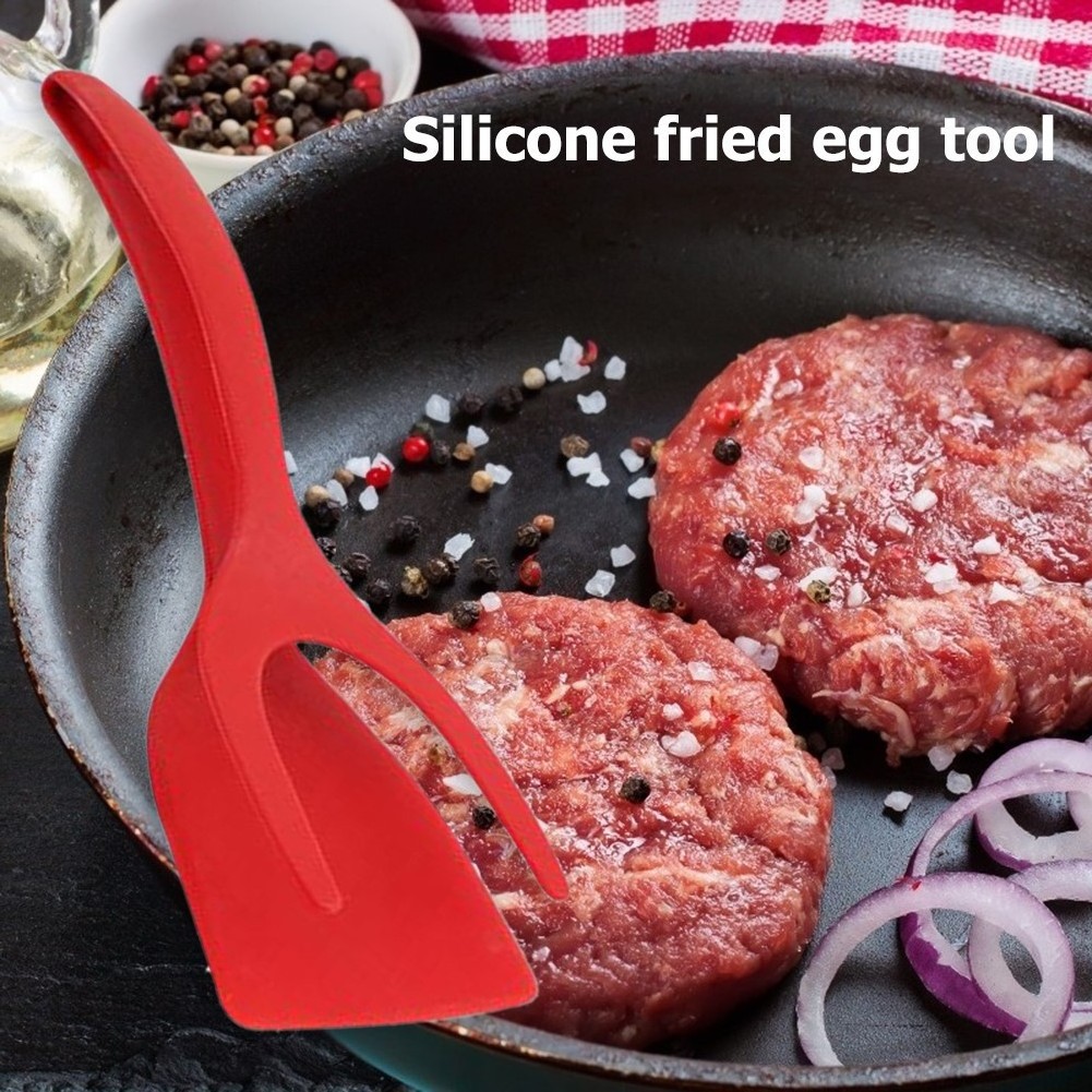 Multifunctional Silicone Fried Egg Turner Double Spatula Food Clip 2 in 1 spatula Grip Flip Tongs Shovel Spatula