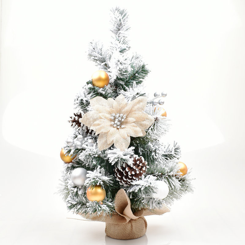 Factory Wholesale Snowflake Flocking Small Christmas Tree with Lights