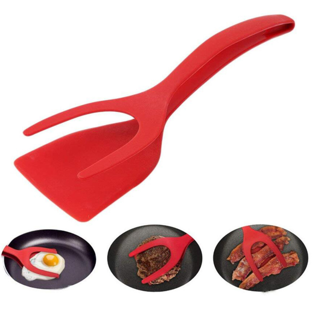 Multifunctional Silicone Fried Egg Turner Double Spatula Food Clip 2 in 1 spatula Grip Flip Tongs Shovel Spatula