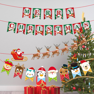 New Design Christmas Paper Cartoon Hanging Flag Santa Claus Decoration Flag Pulling Banner Classroom Decoration Hanging Flag