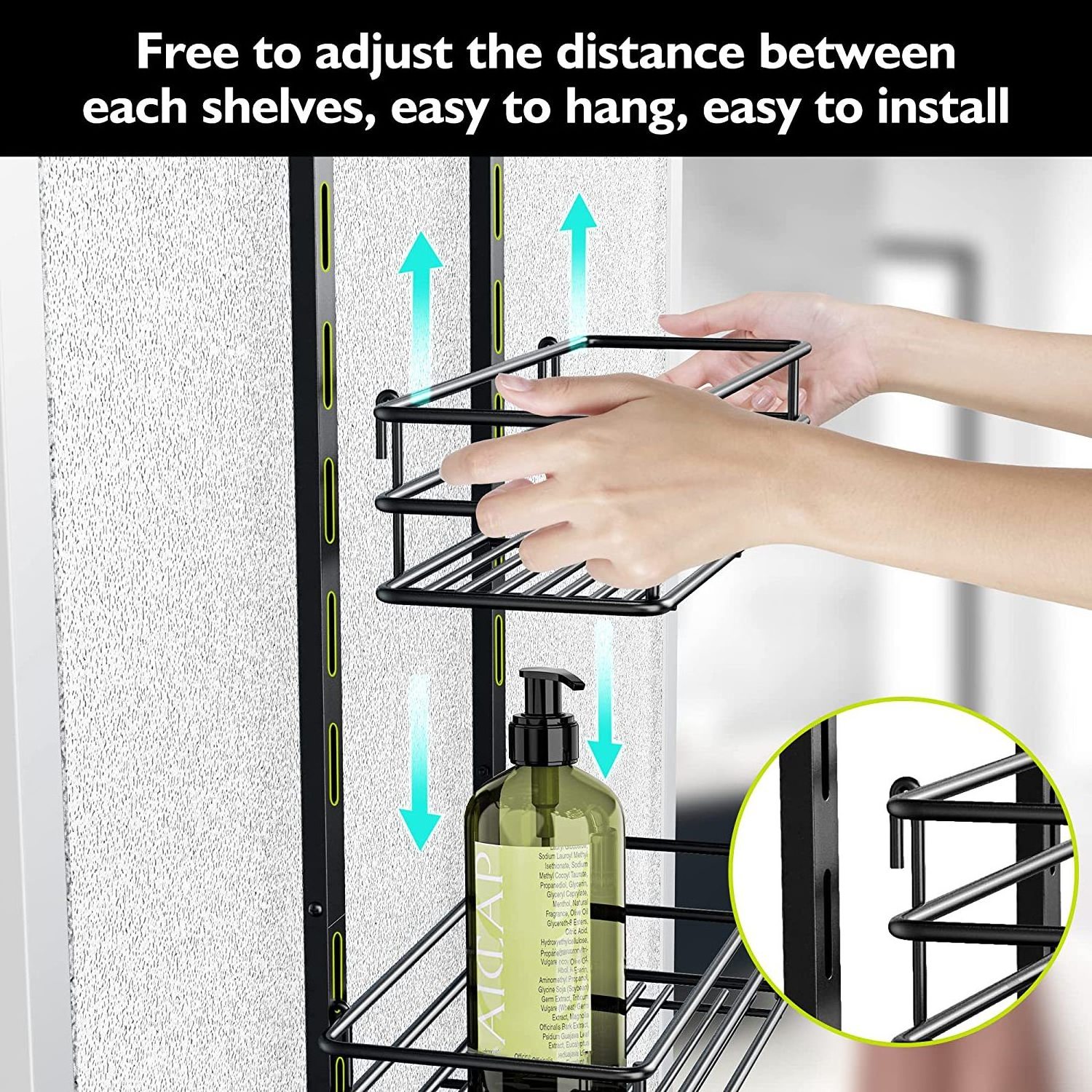 Adjustable Hanging Organizer Shelf Rustproof with Hook Shampoo Holder Bathroom Shelf with Soap Holder