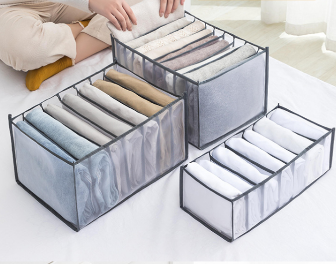 Breathable visual drawer divider storage box with nylon mesh fabric for jeans underwear T-shirt closet organizer