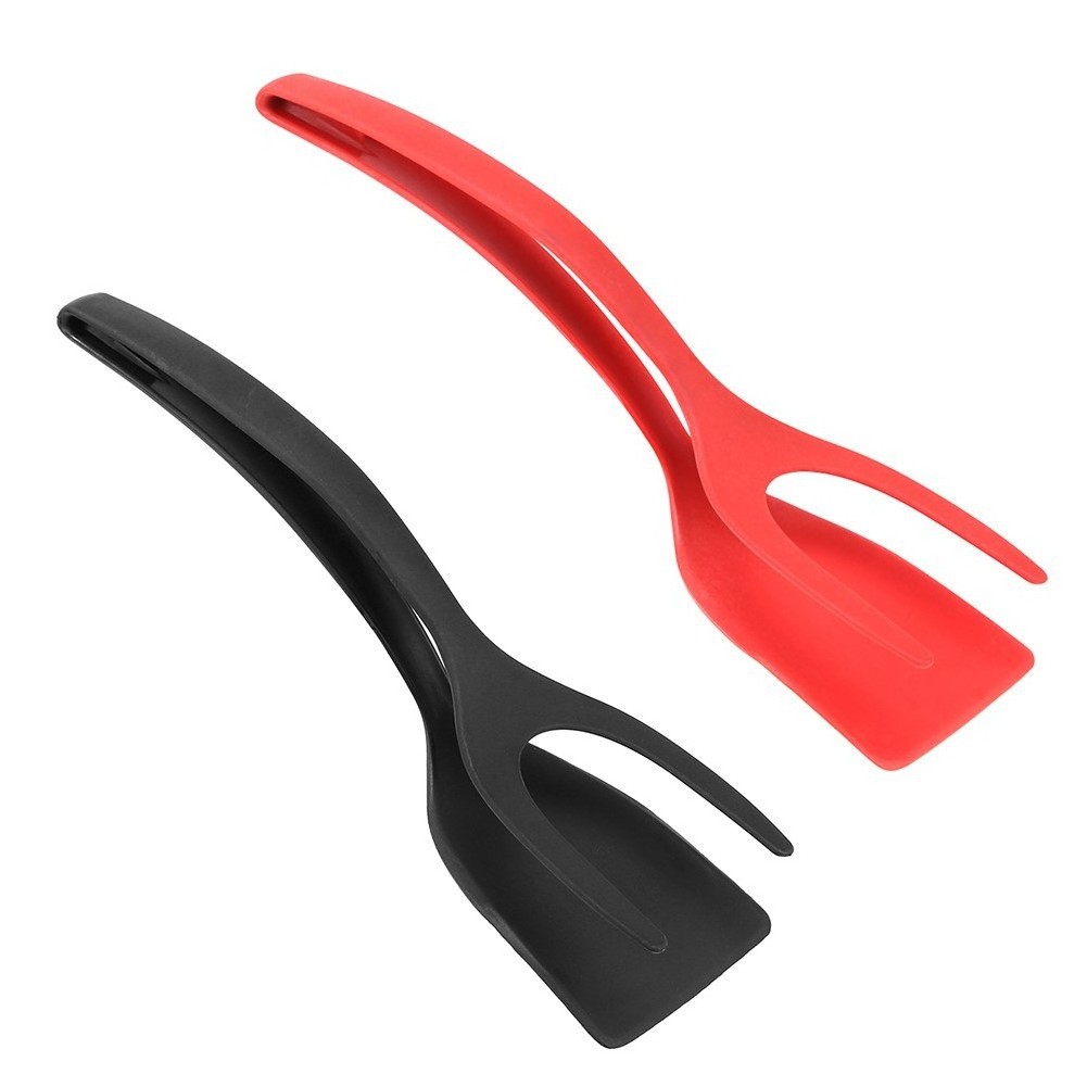 Multifunctional Silicone Fried Egg Turner Double Spatula Food Clip 2 in 1 spatula Grip Flip Tongs Shovel Spatula